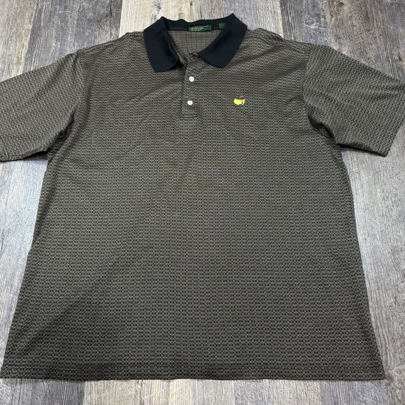 Amen Corner Masters Augusta Polo Shirt Men's XL Black Tan Geo Pattern Golf Logo - Picture 2 of 11